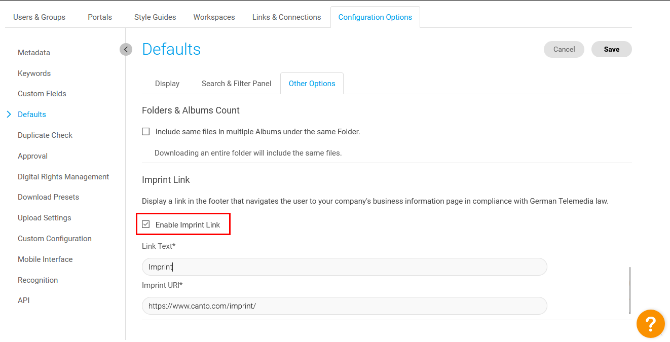 Default Options Overview – Help Center - English
