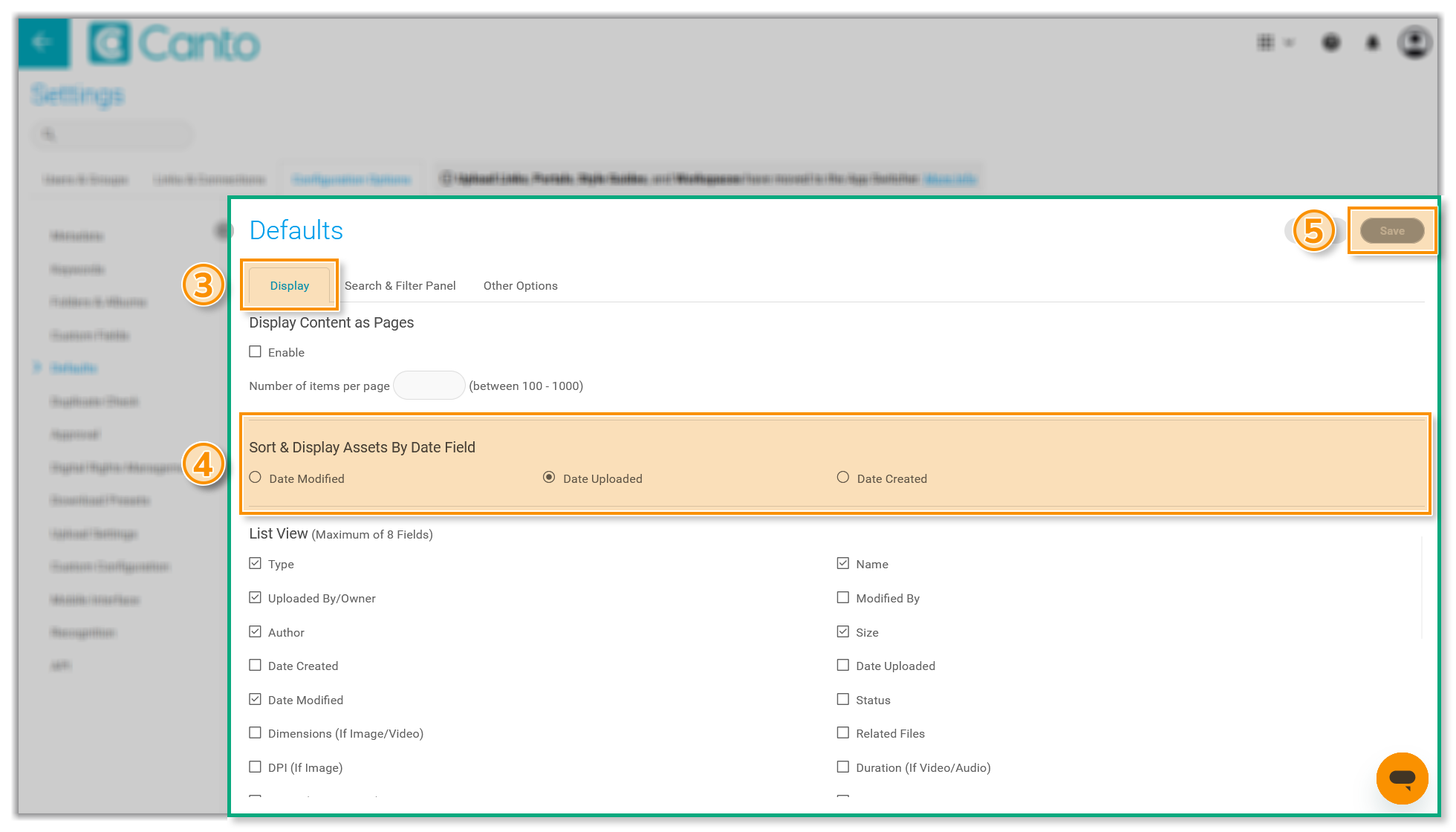 The main section of the Settings menu - several areas have been highlighted