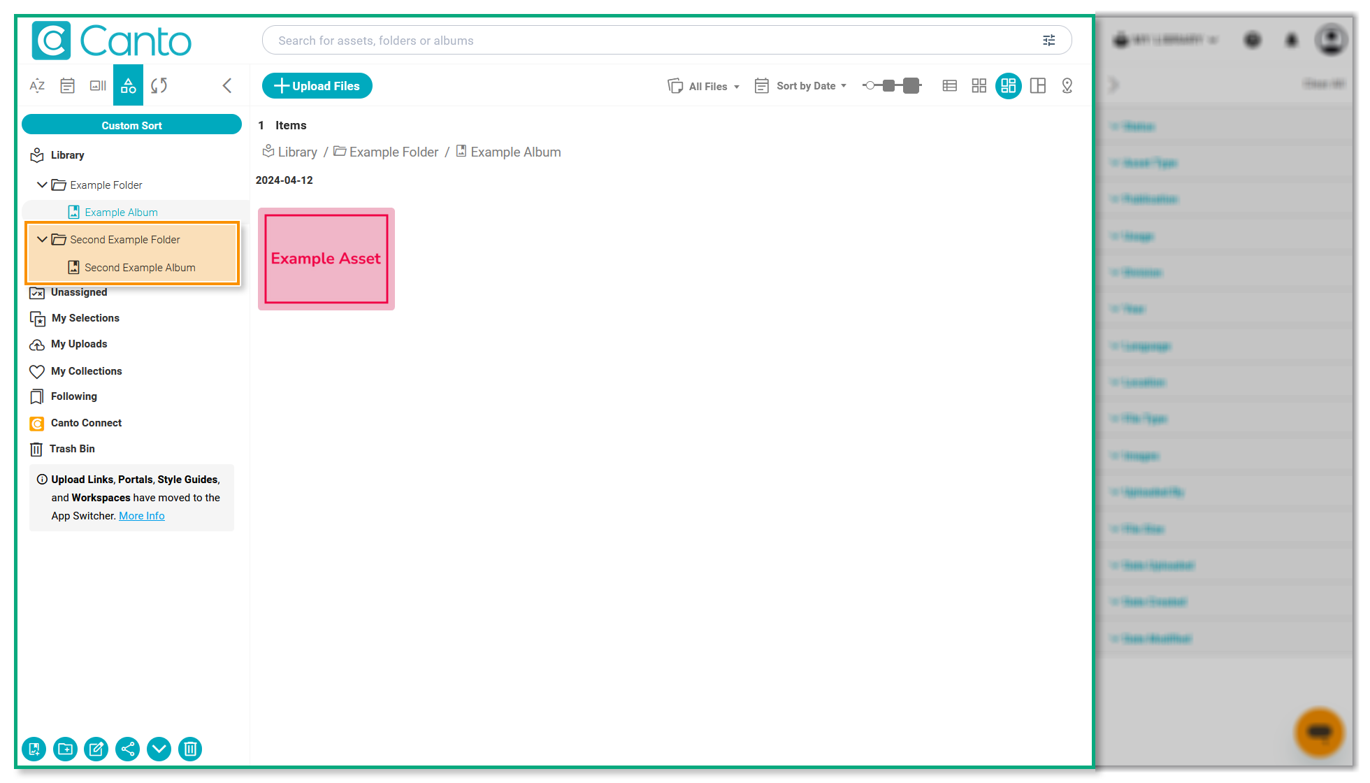 The Folder Tree and gallery - a folder and gallery are highlighted