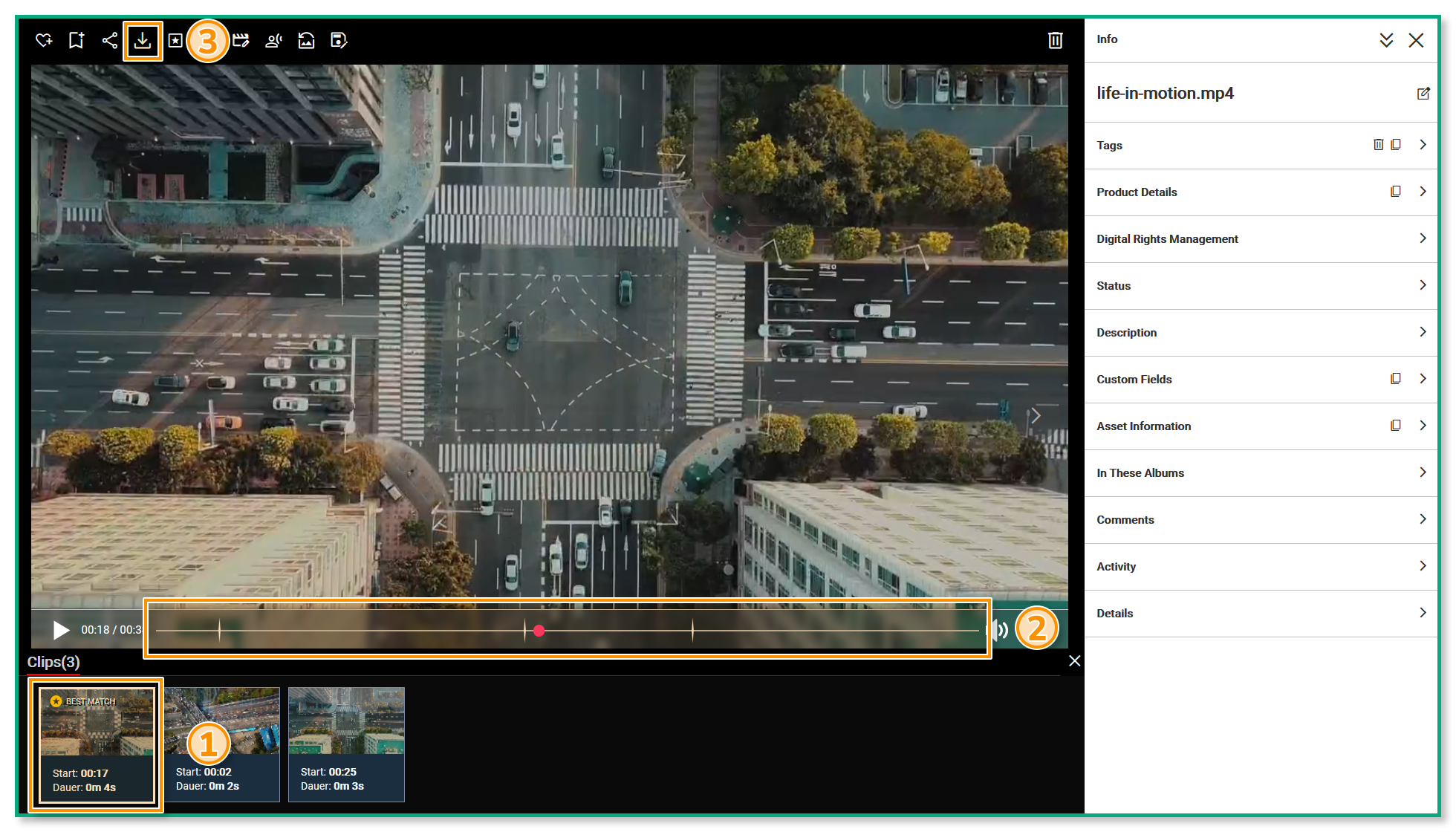 The asset Preview Page - several elements are highlighted