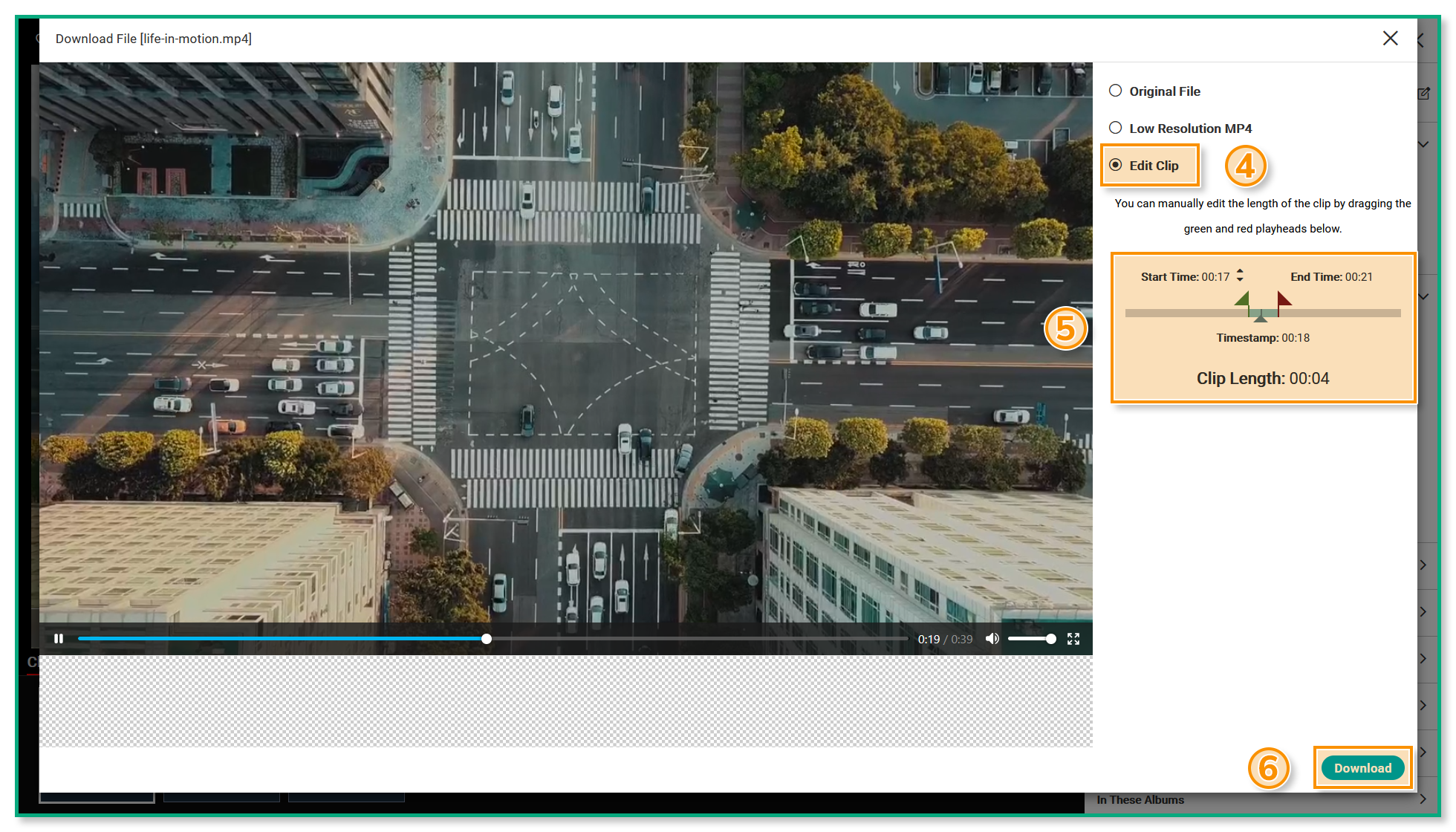 The "Download File" overlay - several elements are highlighted.