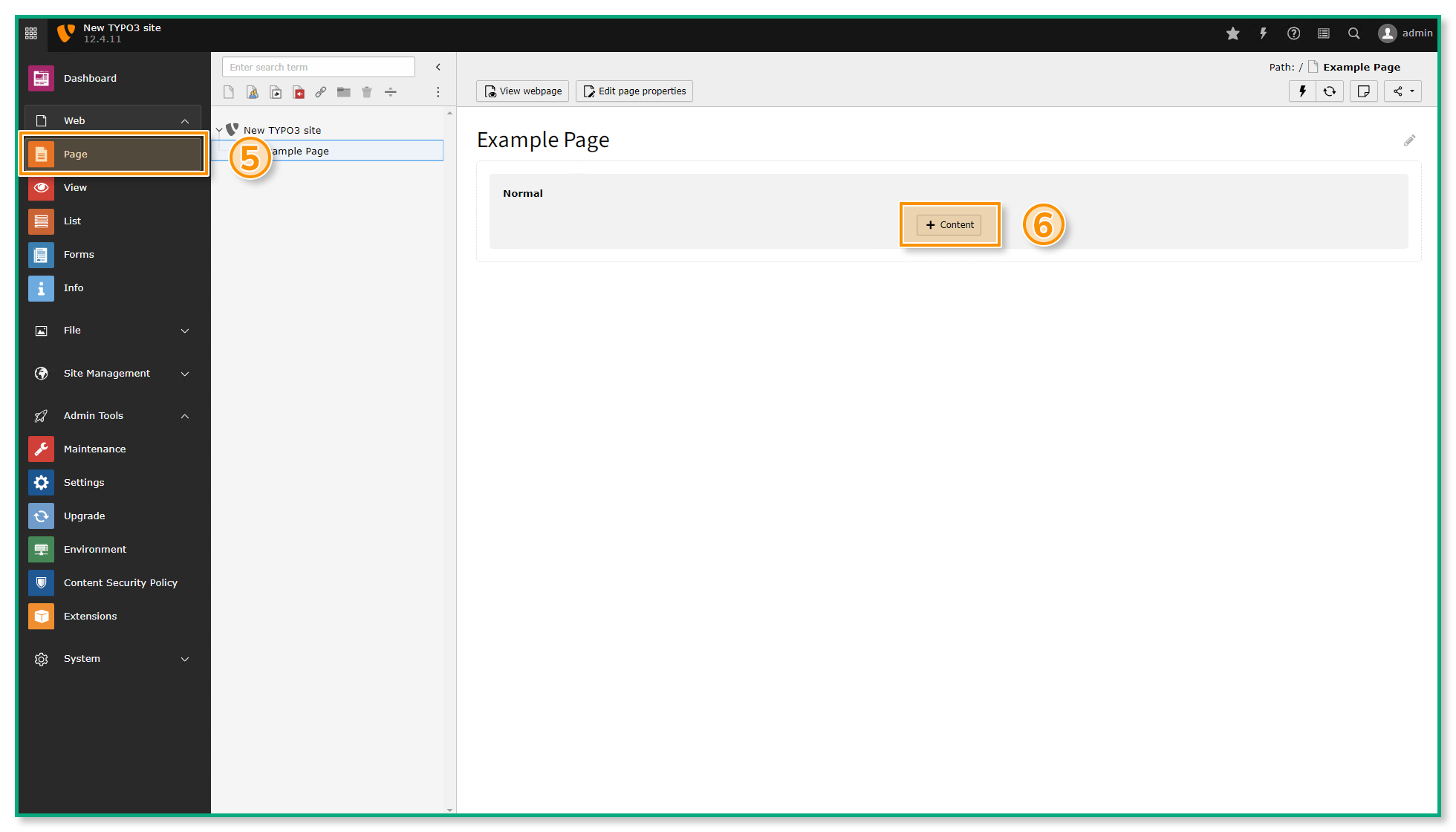 The "Page" module - several elements are highlighted.