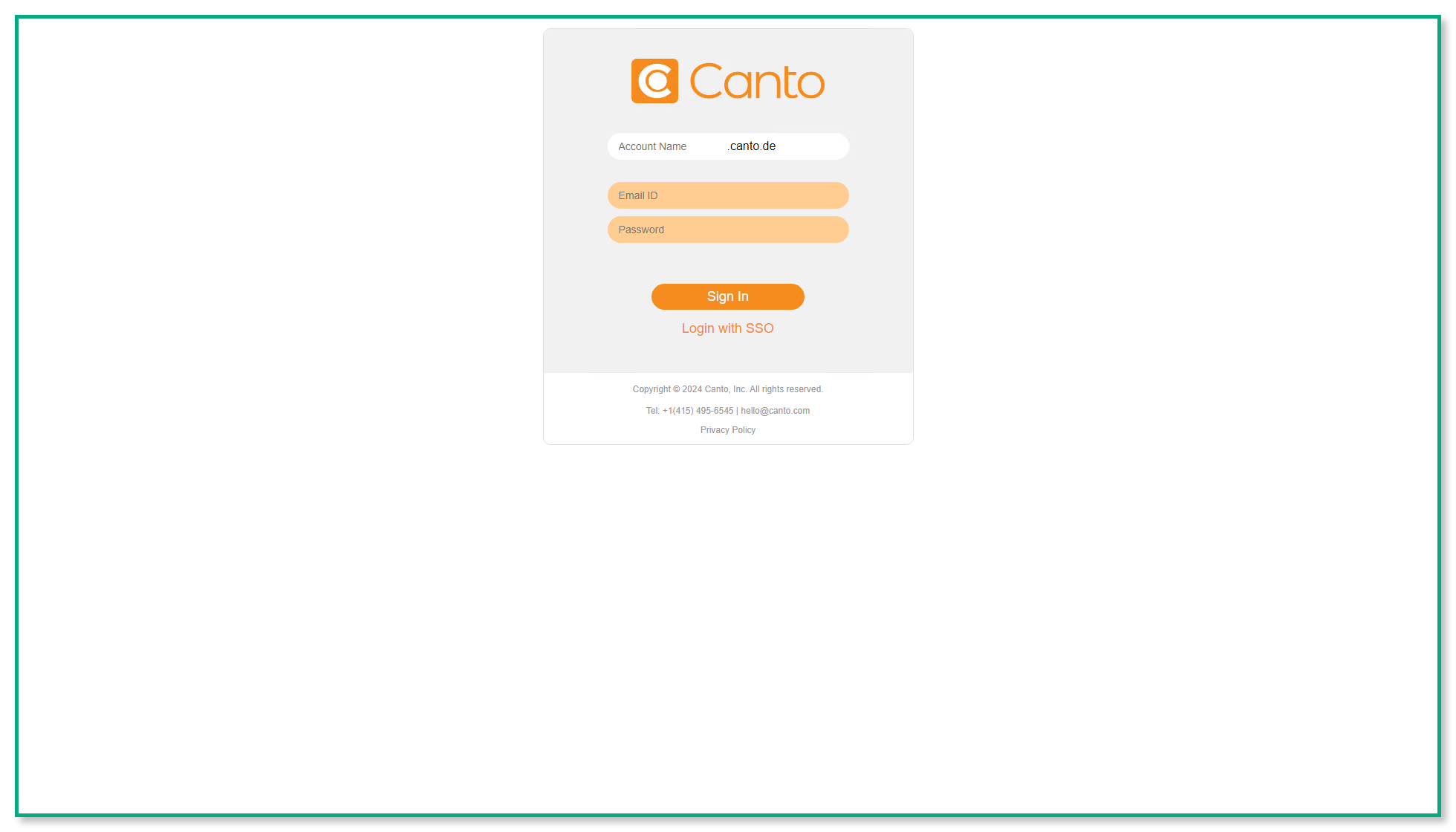 Die Seite zur Anmeldung in Canto.