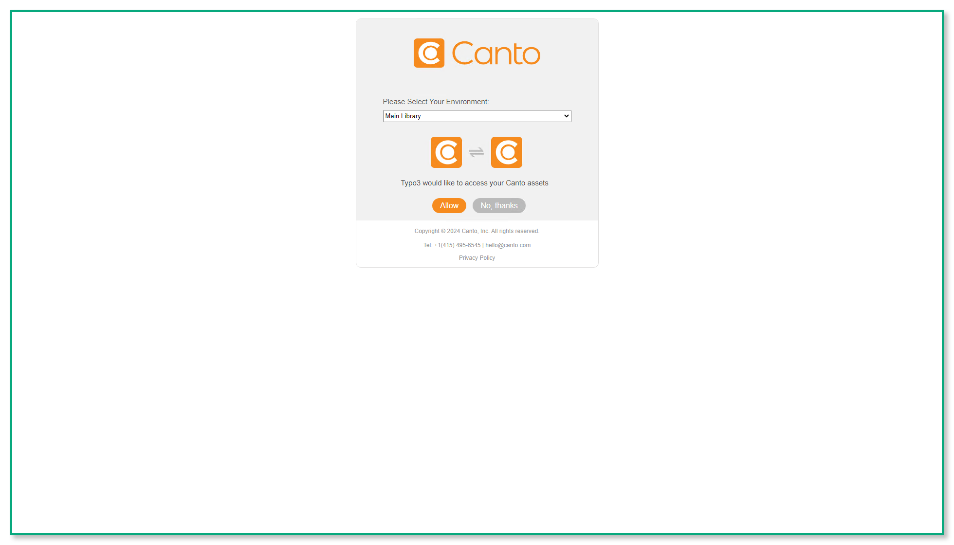 Die Seite auf der die Berechtigungen für TYPO3 beim Zugriff auf Canto bestimmt werden.