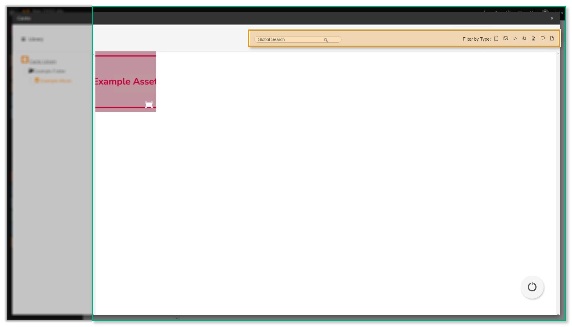 Die Galerie im Overlay der Canto Erweiterung - die Suchleiste und Filter sind hervorgehoben.