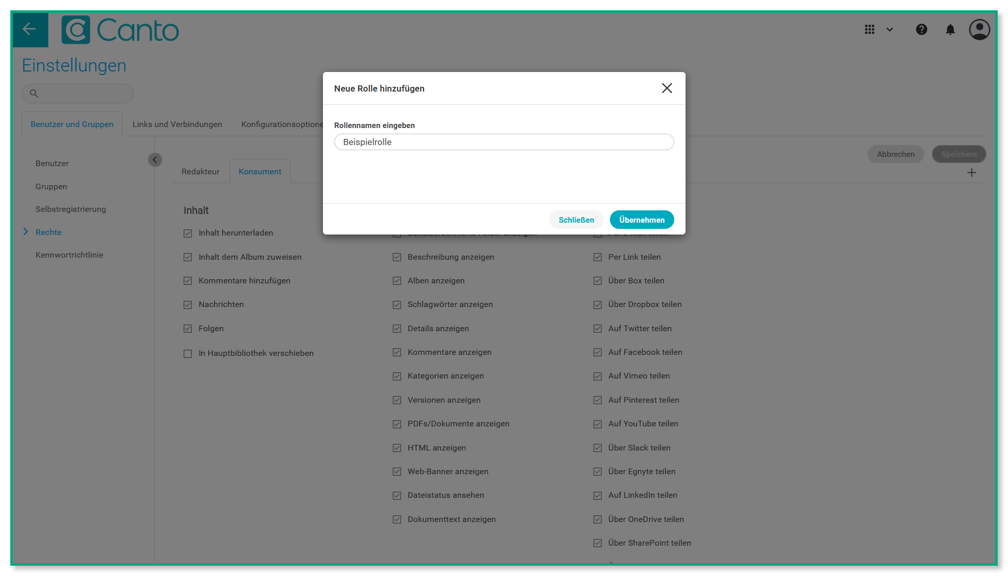 Das "Neue Rolle hinzufügen"-Overlay.