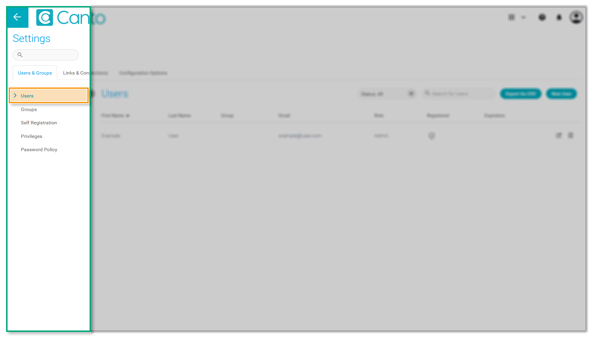 The left side of the Settings page - the option "Users" in the tab "Users & Groups" is highlighted.