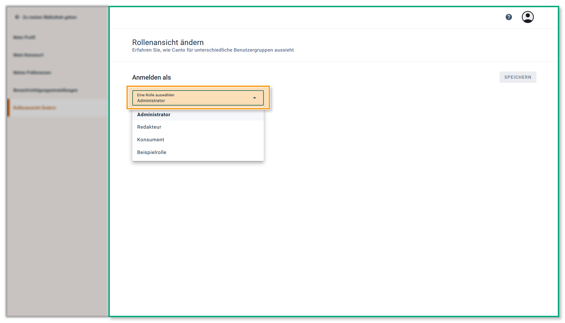 Die Option "Rollenansicht ändern" auf dem Benutzerprofil - das Auswahlfeld für Benutzerrollen ist hervorgehoben.