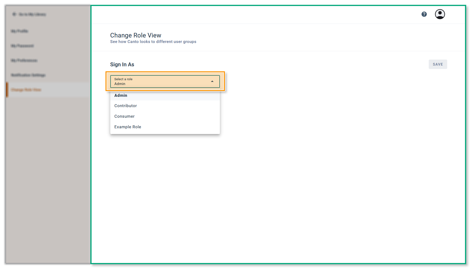 The "Change Role View" option on the Profile page - the user role selection field is highlighted.