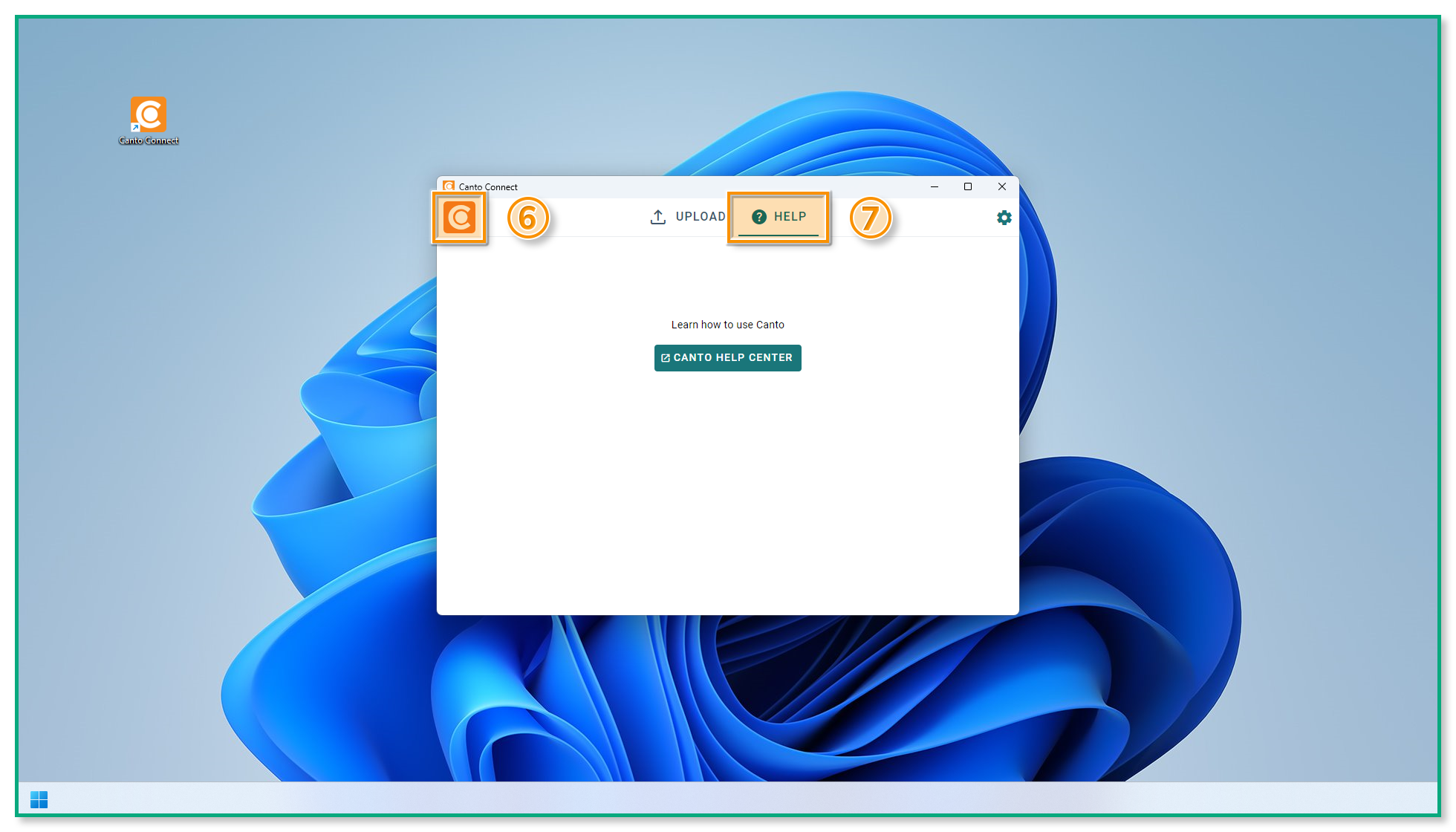Die Canto Connect "Help"-Seite - das Canto Logo und der Reiter "Help" sind hervorgehoben.