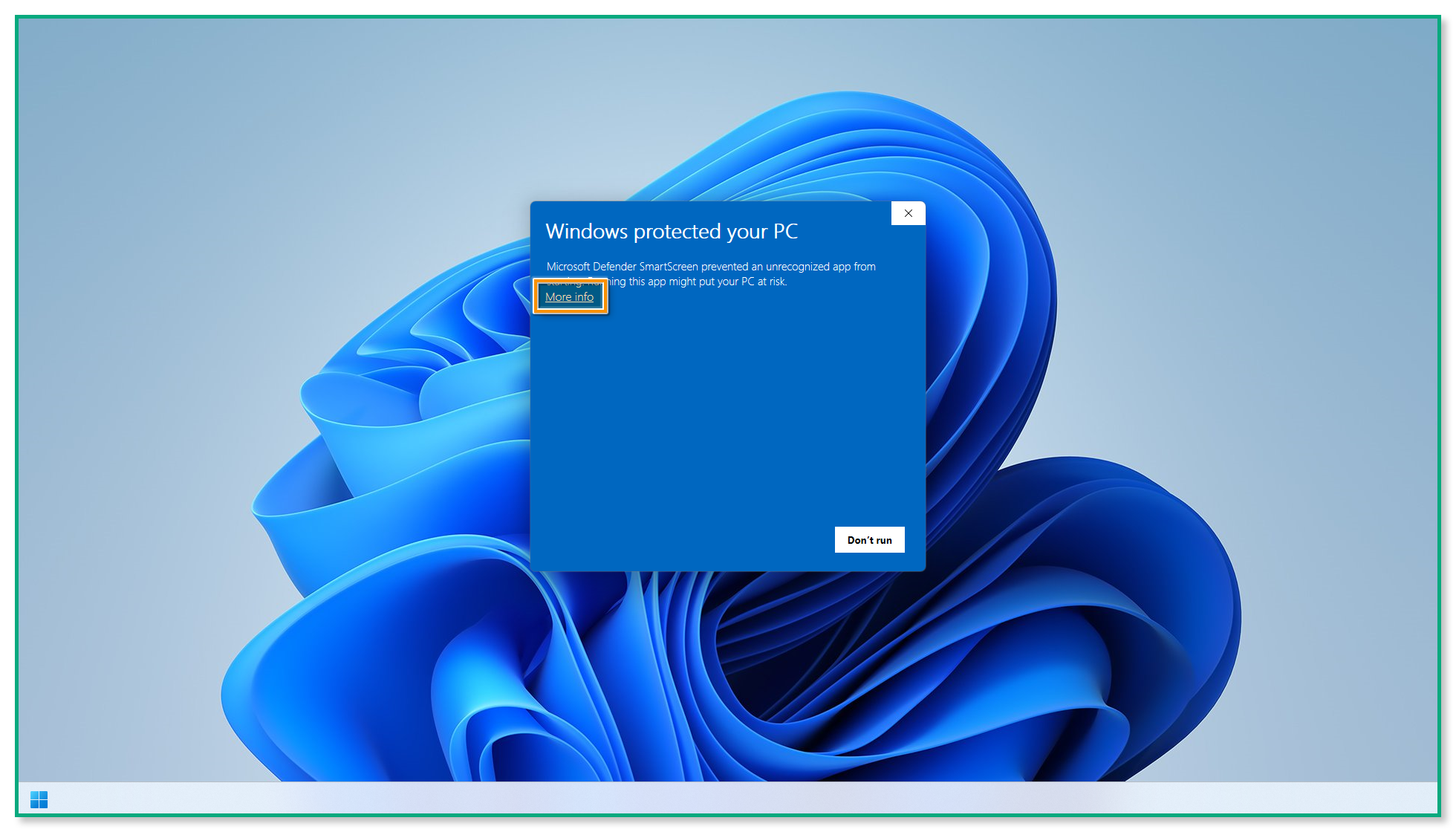 A Windows desktop - a pop-up window is visible, and the option "More info" is highlighted.