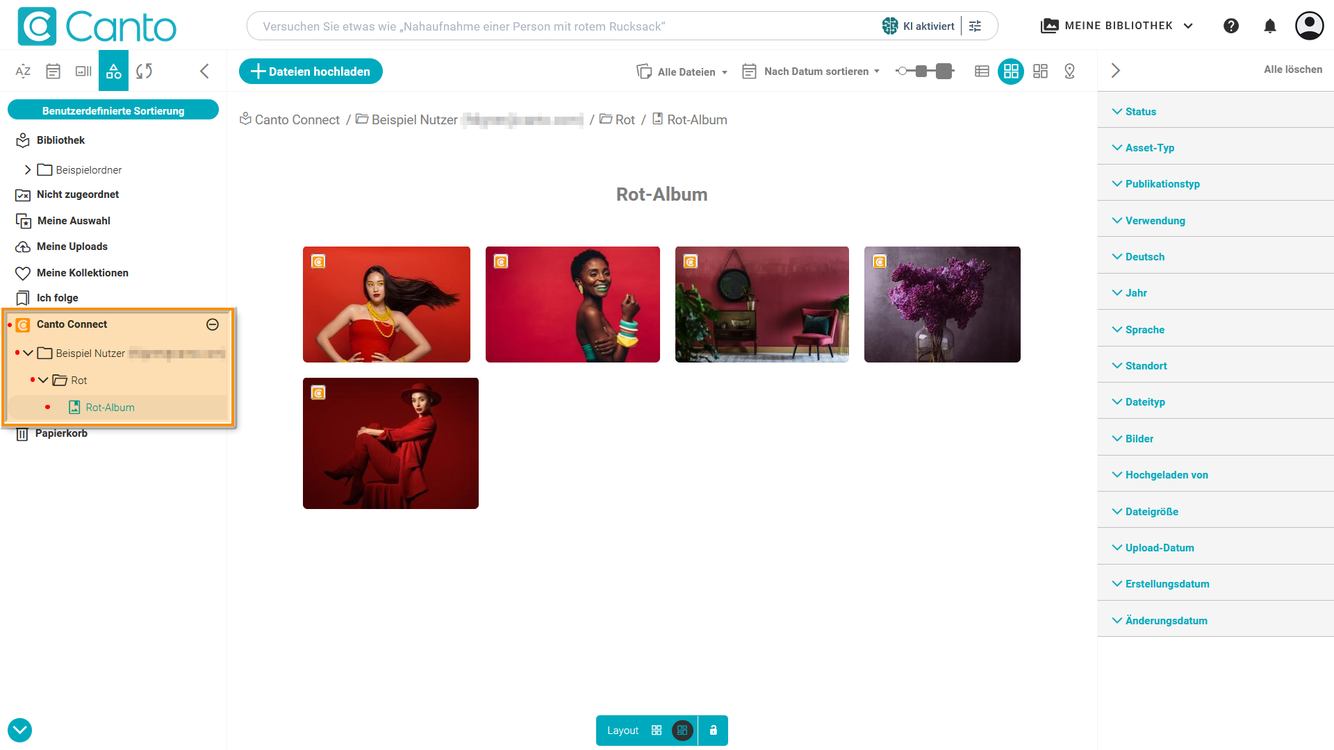 Die Hauptbibliothek eines Canto Tenants - der Abschnitt "Canto Connect" ist hervorgehoben.