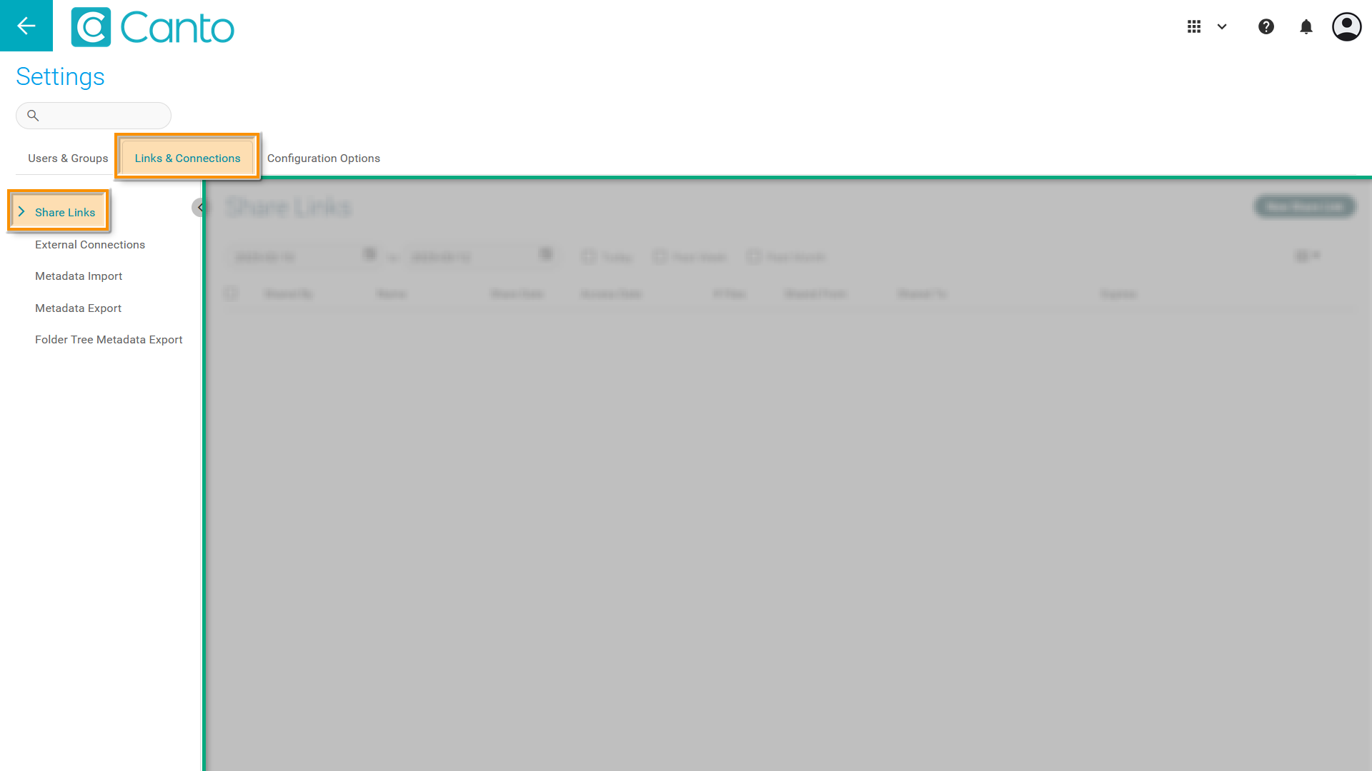 The Settings page - several elements are highlighted.