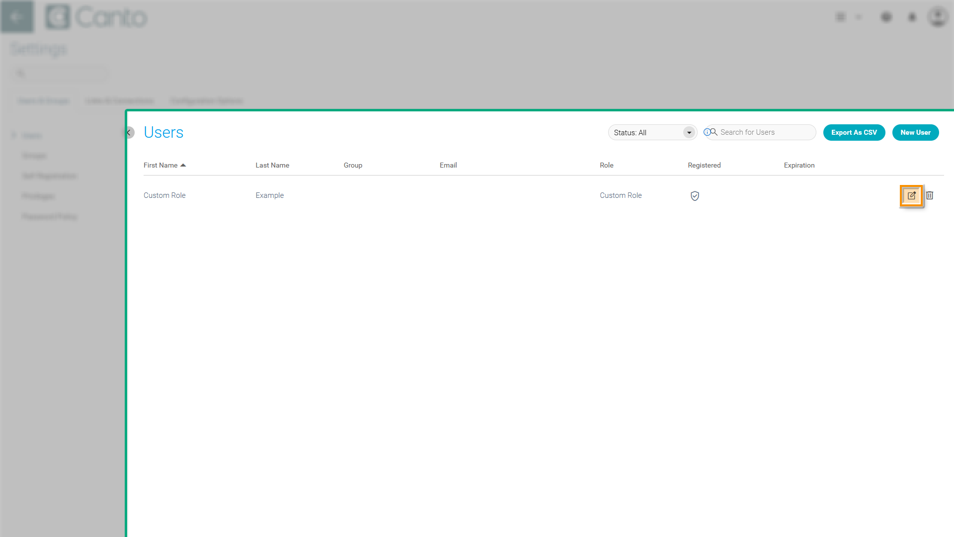 The Settings Page - a user profile is visible, several elements are highlighted.