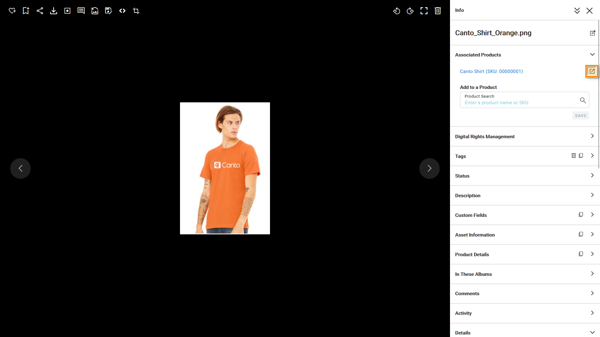 An Asset Preview Page - the "Open in new tab"-symbol is highlighted.