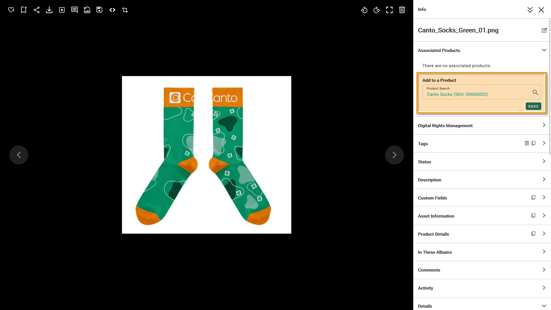 An Asset Preview Page - the "Add to a Product"-section is highlighted.