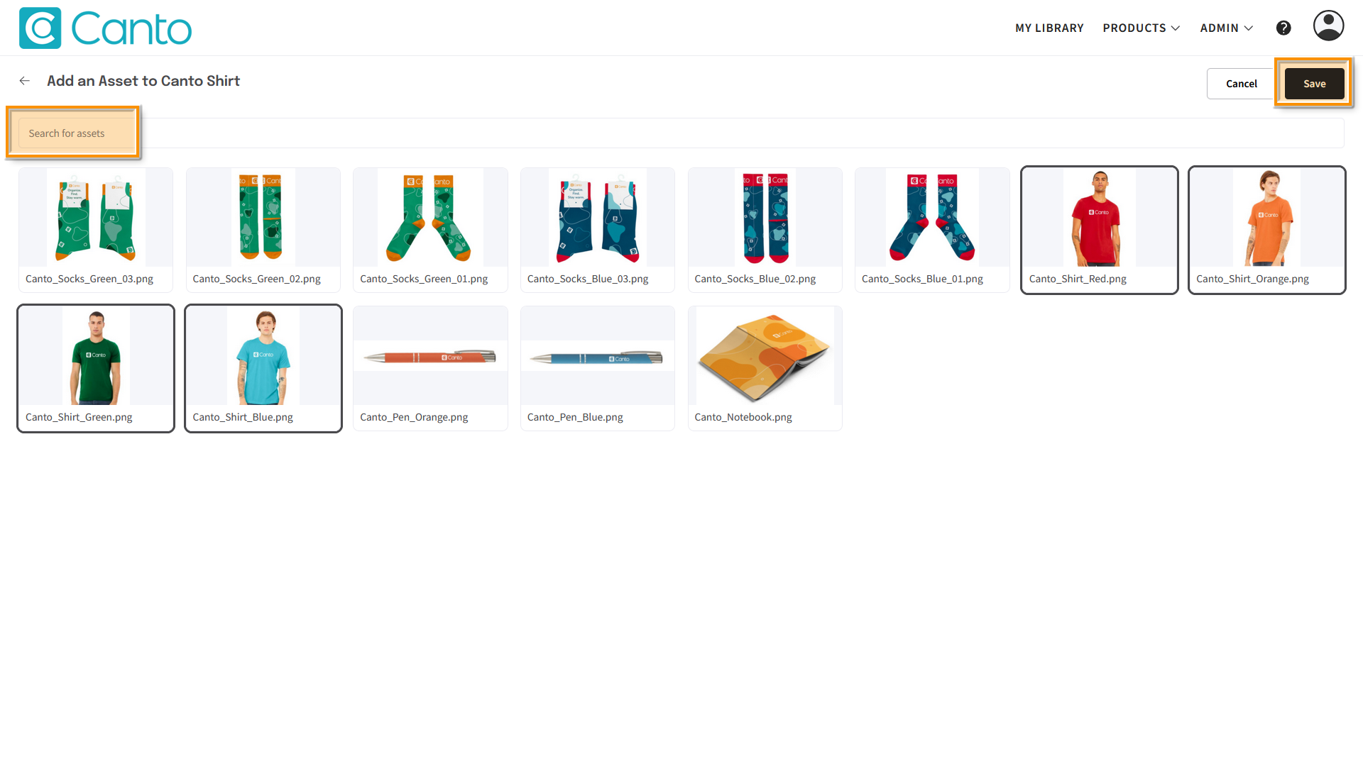 The "Add an Asset" page - several elements are highlighted.