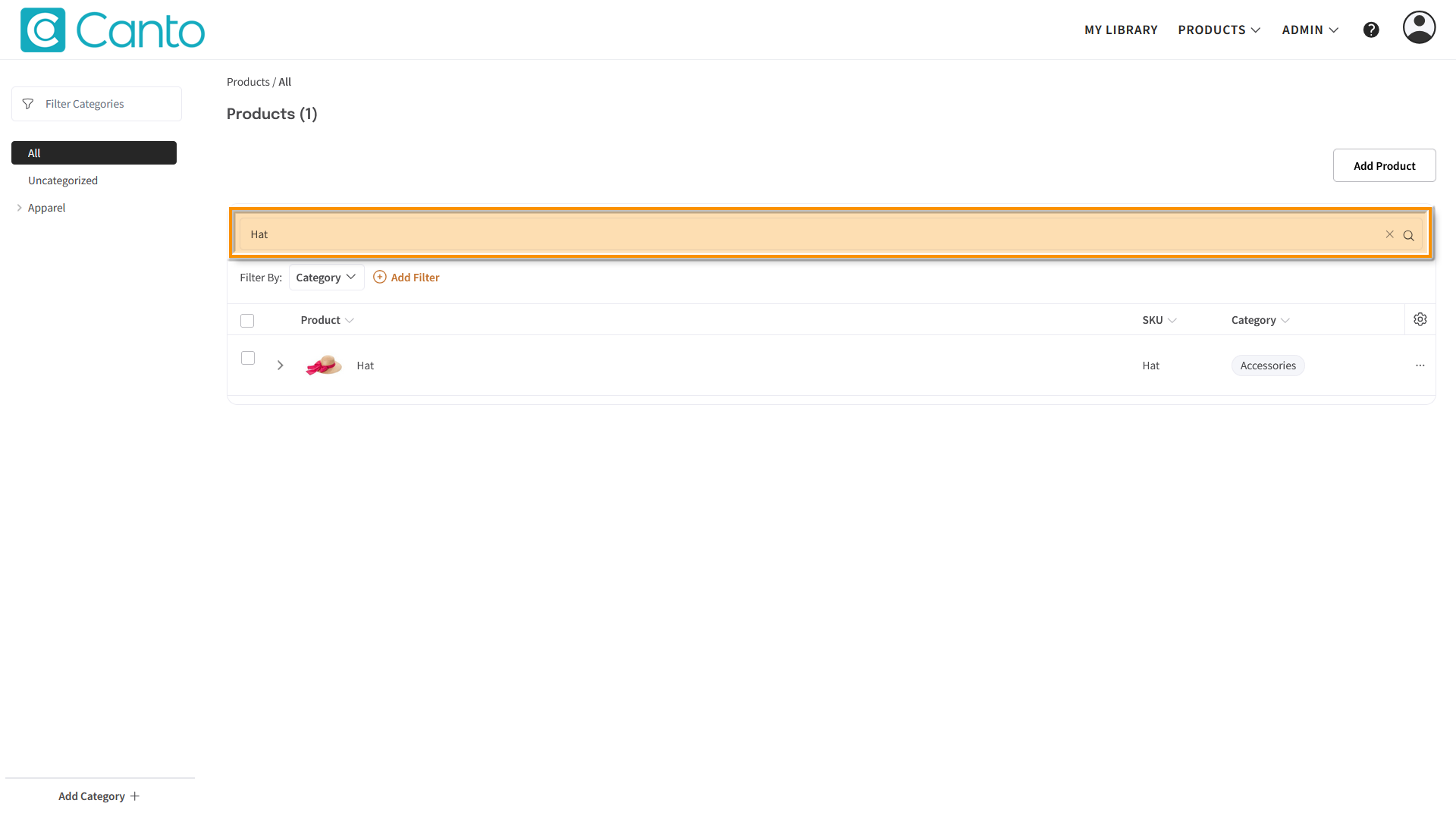 The Product Hub - the search bar is highlighted.