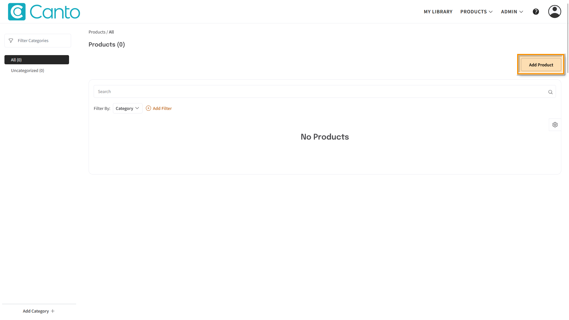 The Product Hub - the "Add Product" button is highlighted.