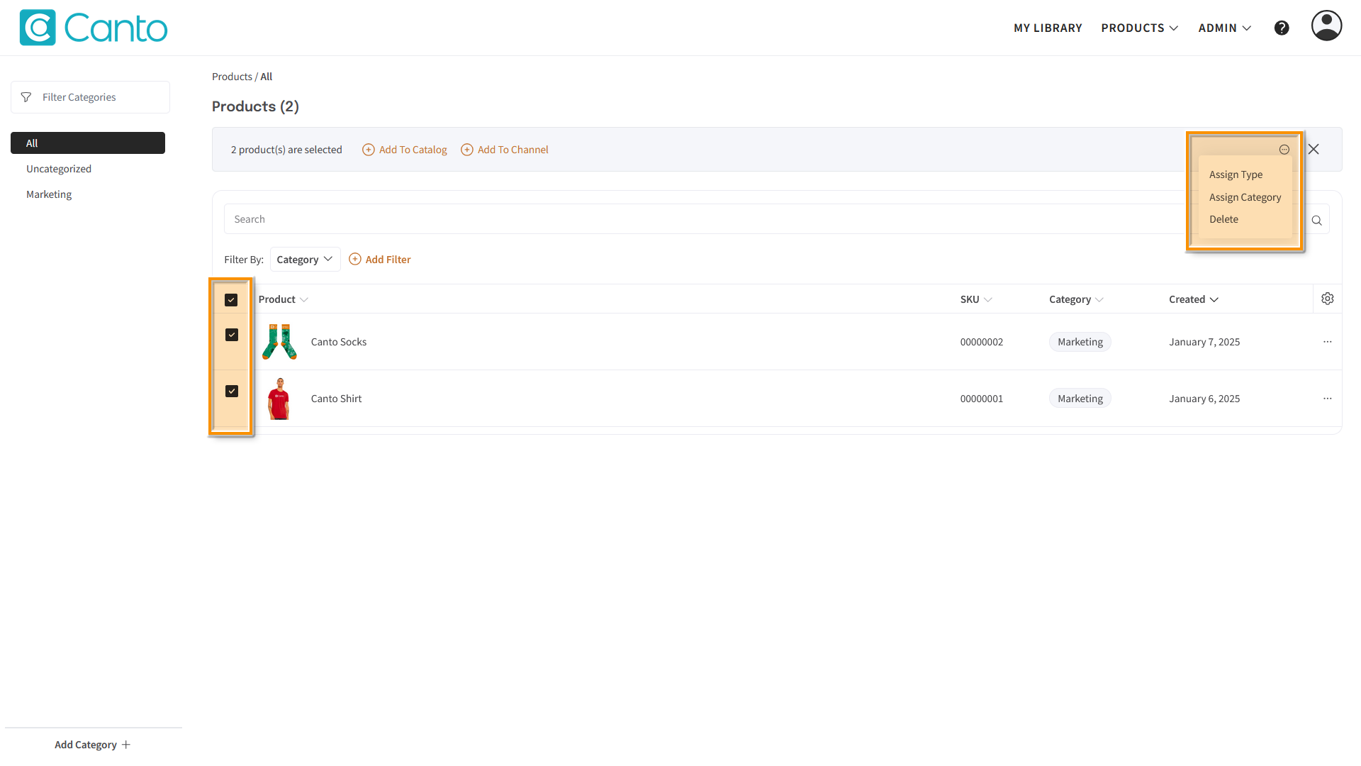 The Product Hub - several elements are highlighted.