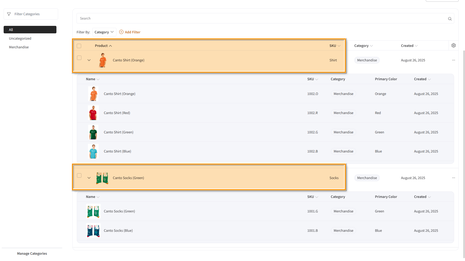 The Product Hub - several elements are highlighted.