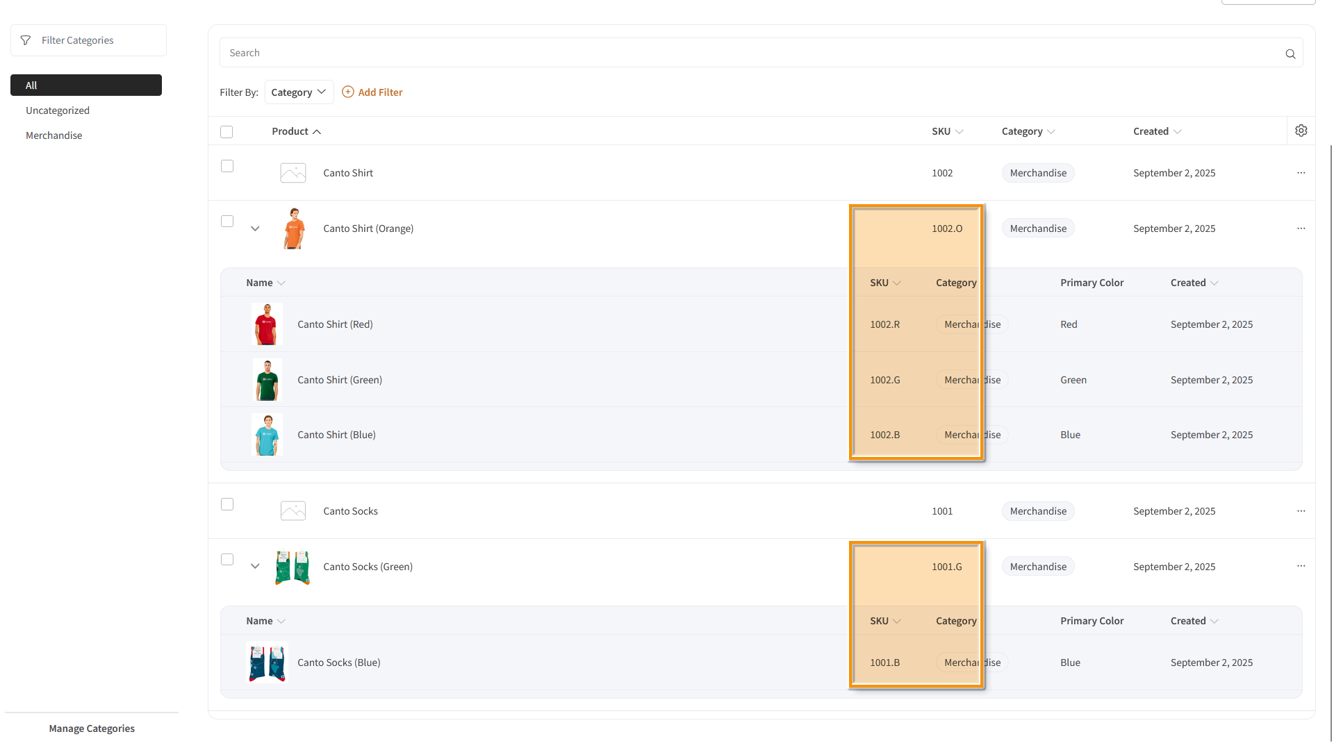 The Product Hub - several elements are highlighted.