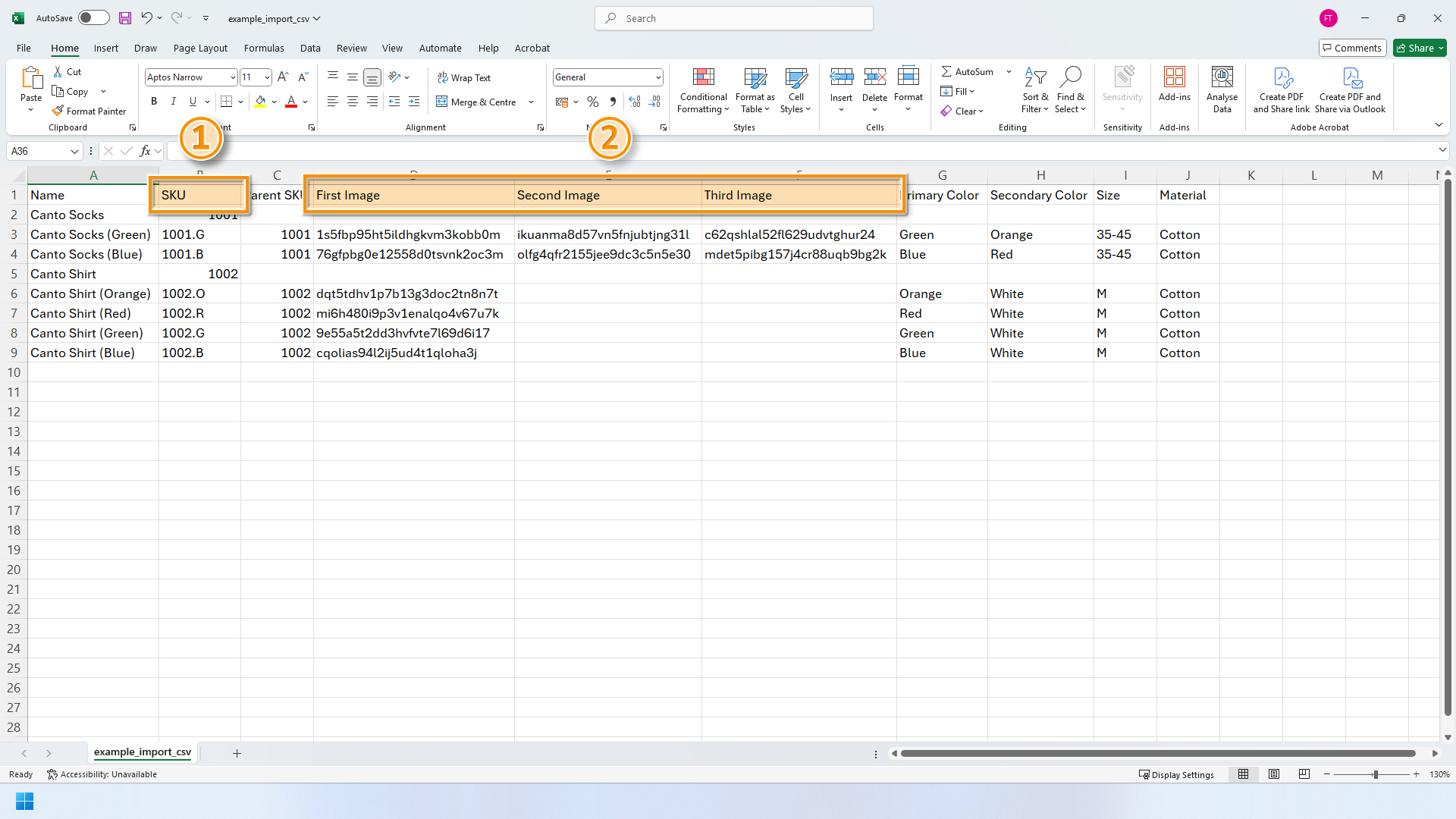 A Microsoft Excel window, a .CSV file is visible - several elements are highlighted.