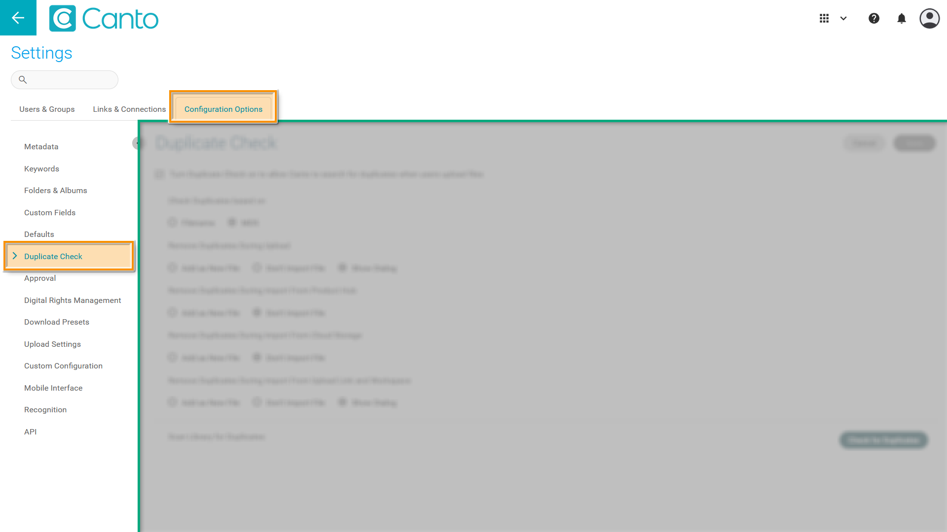 The Settings page - several elements are highlighted.