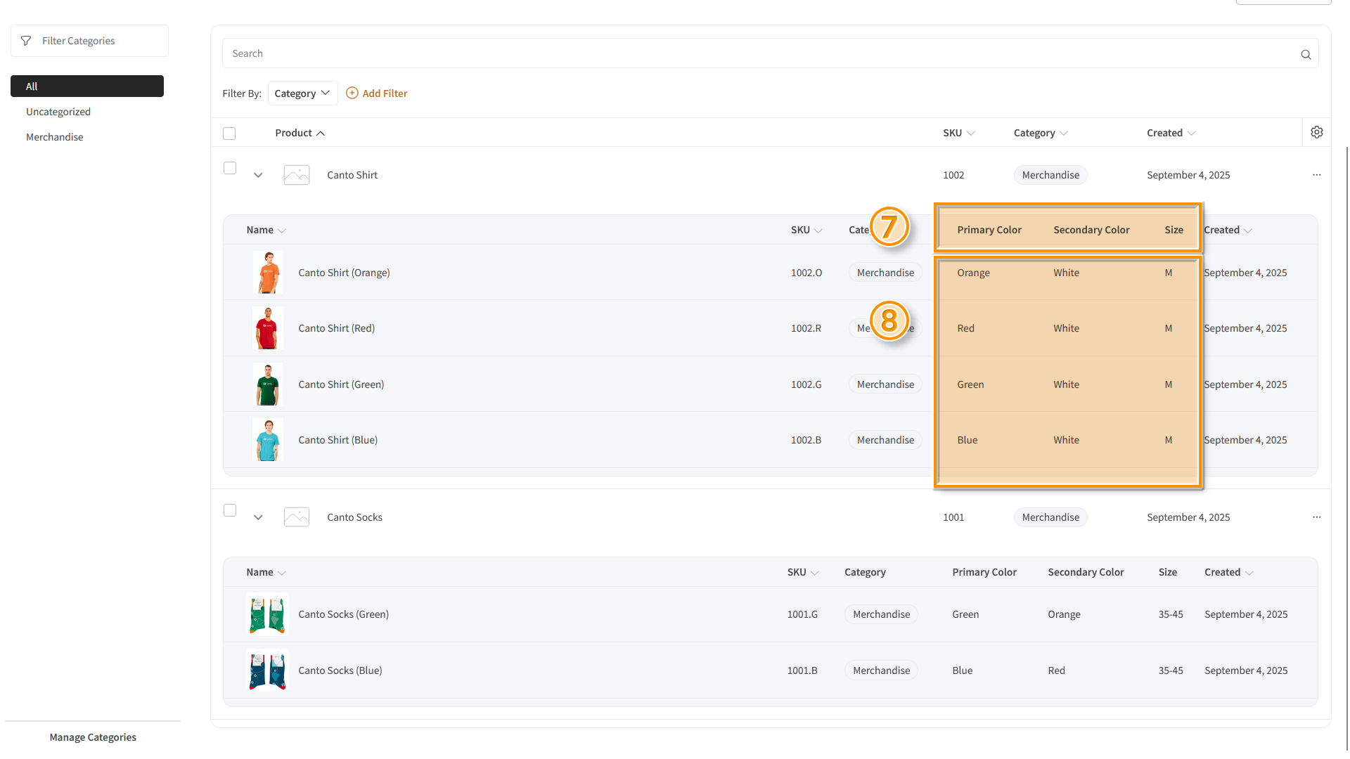 The Product Hub - several elements are highlighted.