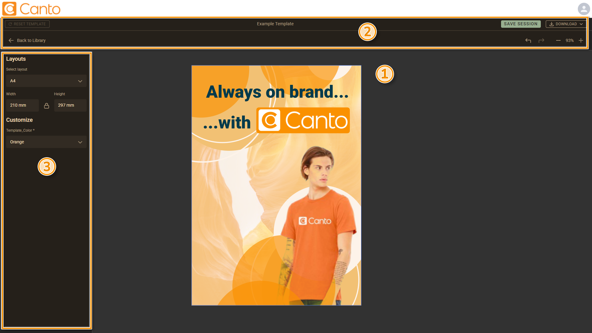 The Brand Studio editor - several elements are highlighted.