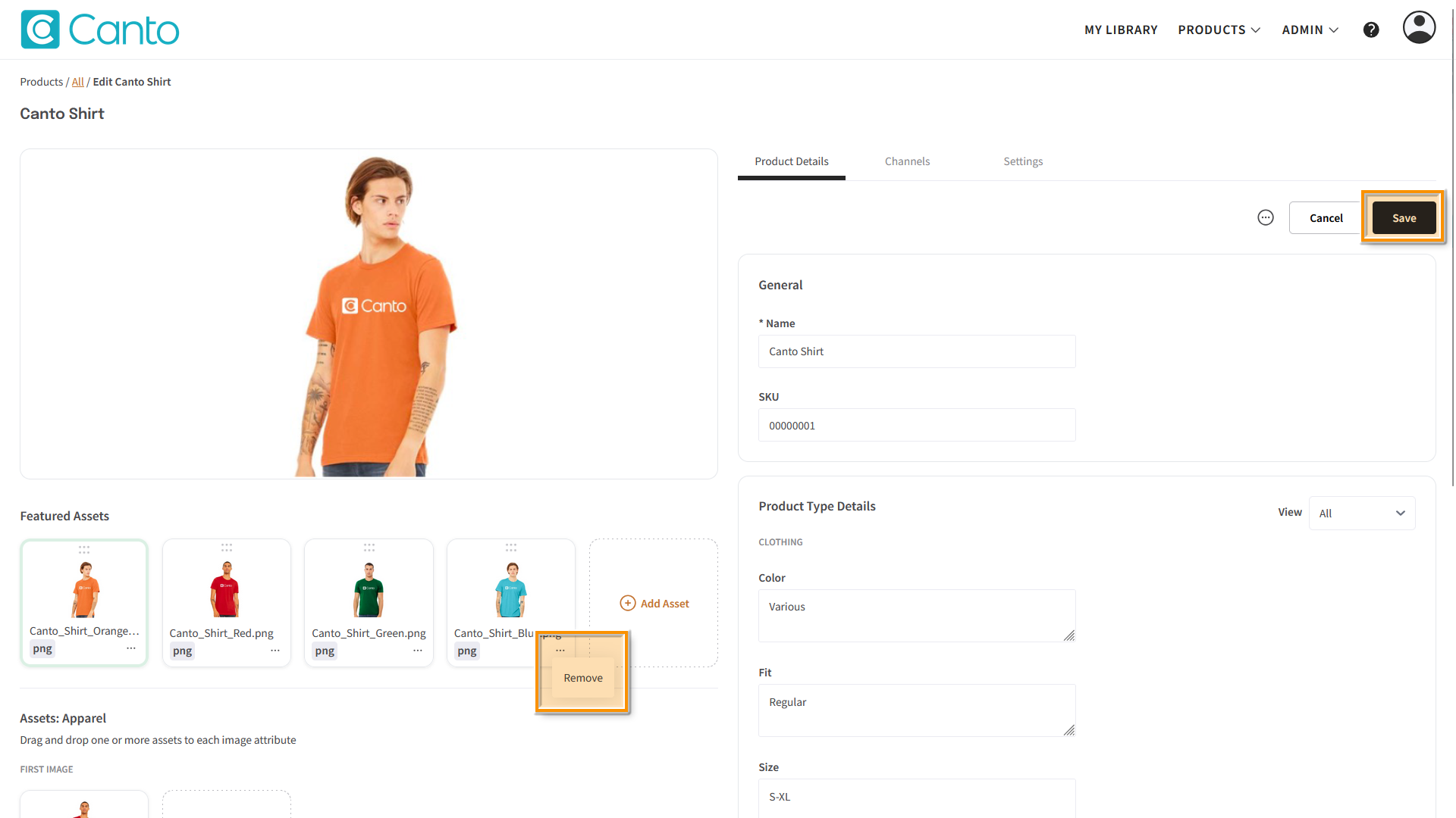 A Product page, the "Product Details" tab is visible - several elements are highlighted.