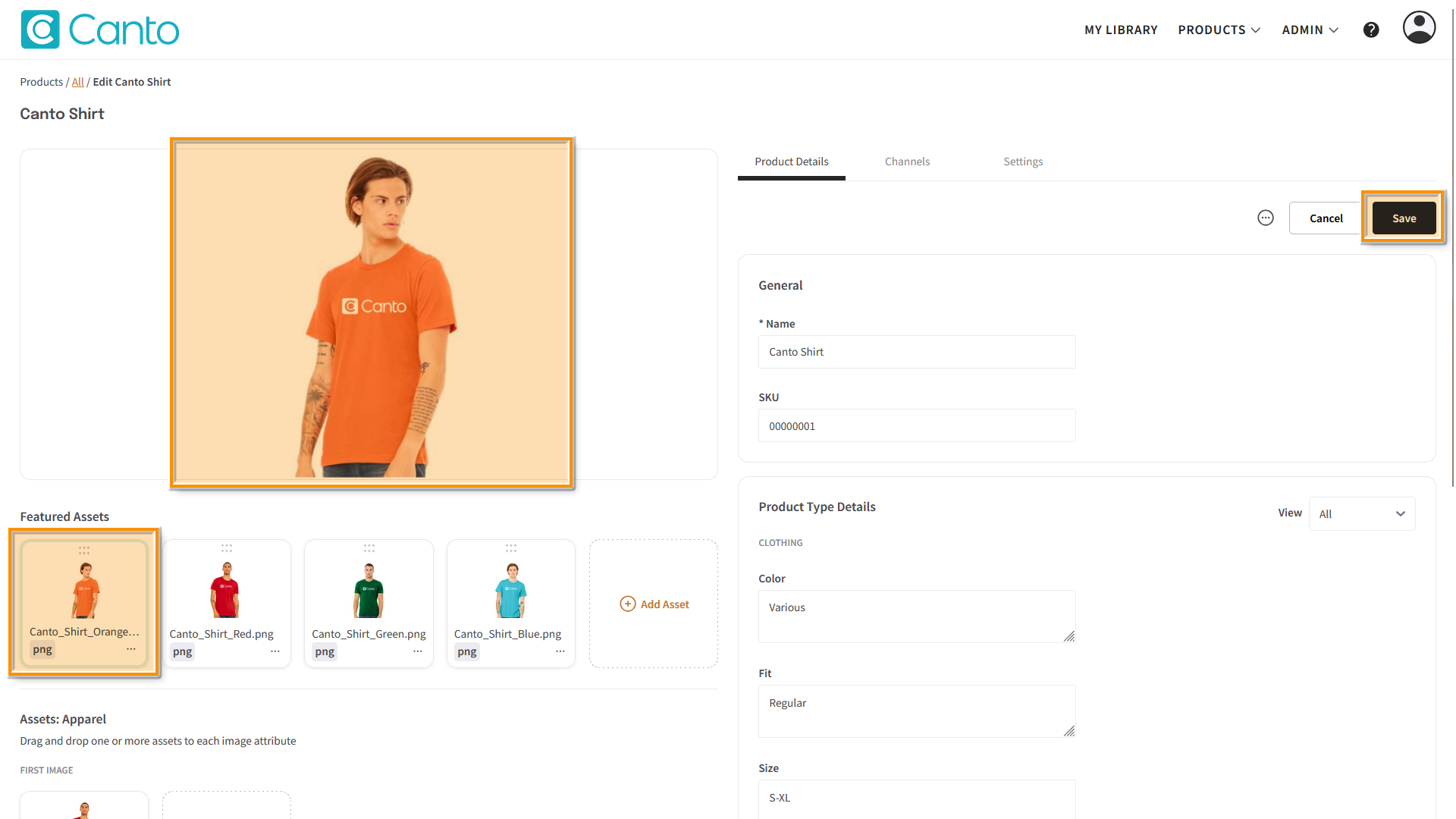A Product page, the "Product Details" tab is visible - several elements are highlighted.