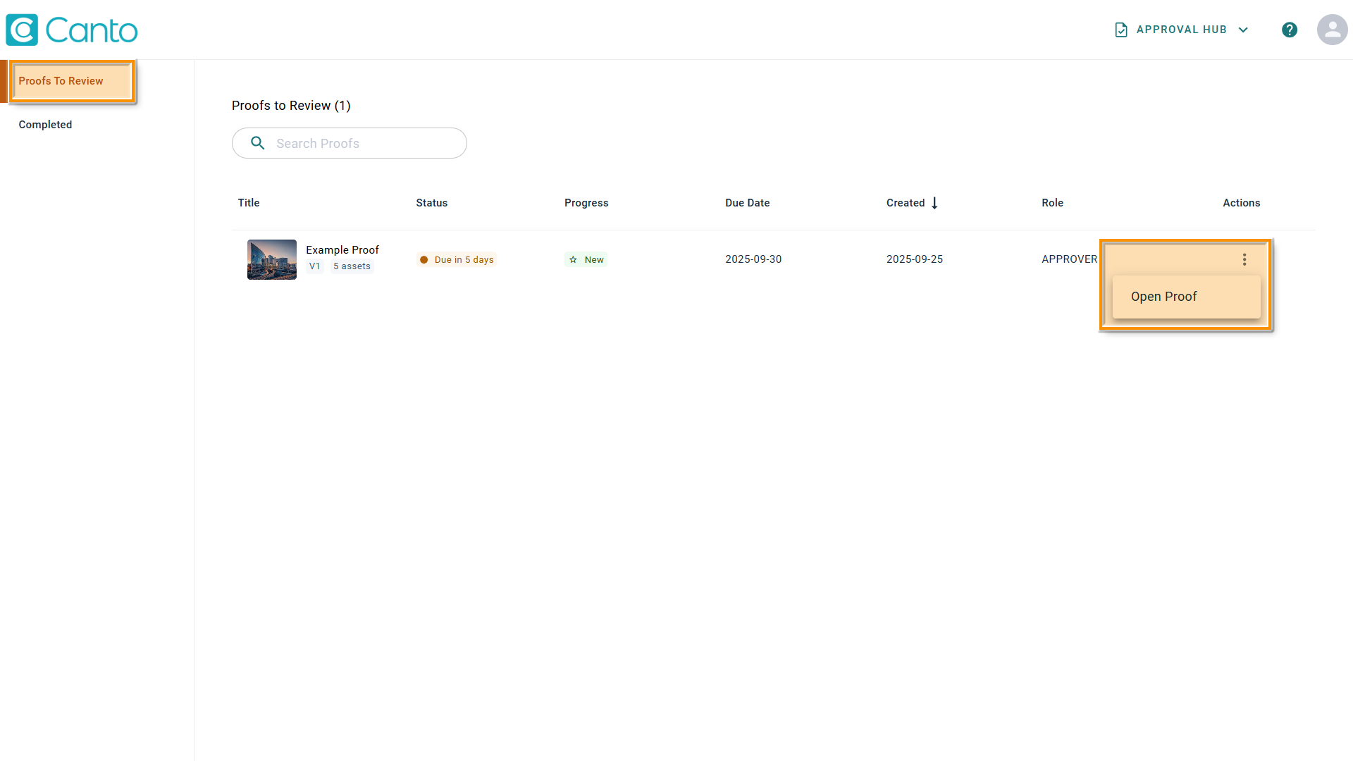 Approval Hub - several elements are highlighted.