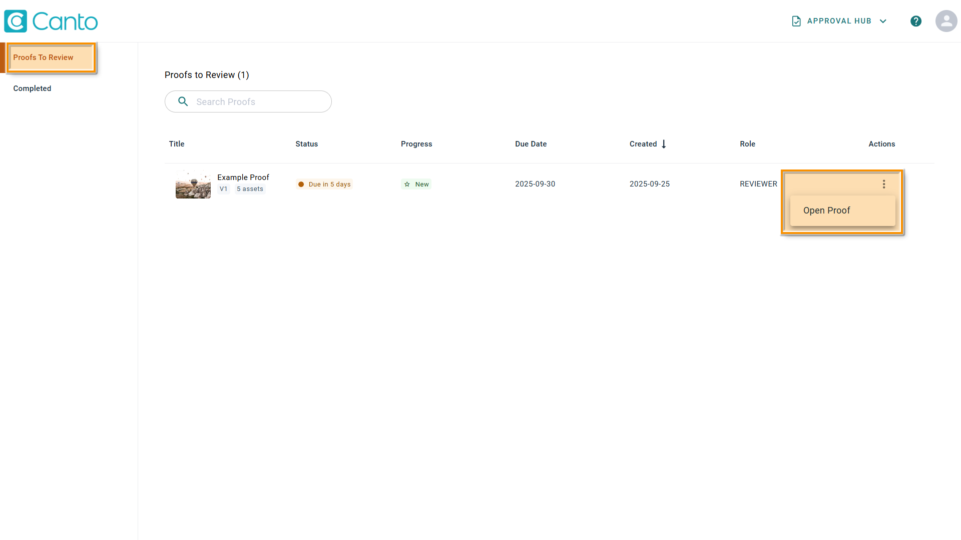 Approval Hub - several elements are highlighted.