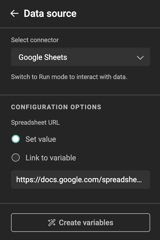 Create variables from datasource