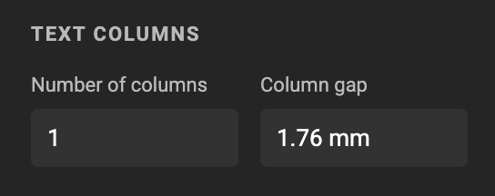 Text columns settings