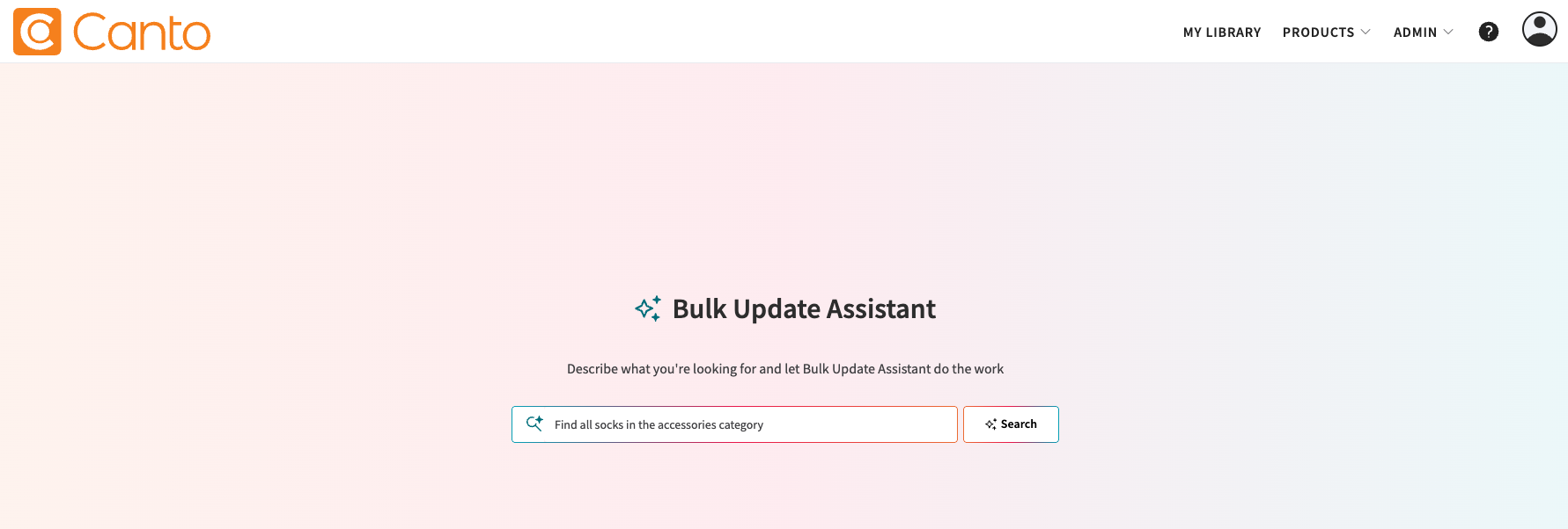 Search prompt text field in the AI Bulk Update Assistant