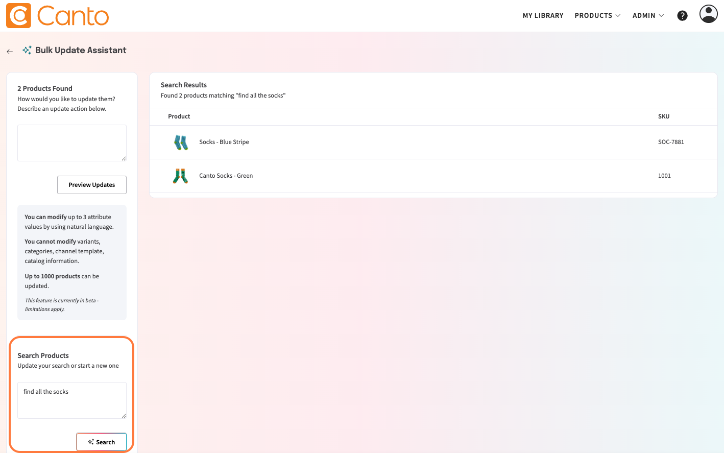 New search option in the bottom left of the AI Bulk Update Assistant screen